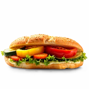 Photo du sandwich méditerranéen: pain au céréales, houmous, aubergines, tomates, salades