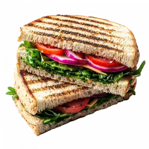 Photo du croque L'italien: pain grillé, pesto, oignons, tomates, roquette