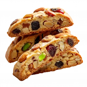 Photo de cookies fruité. Cookies composés de pistache, amandes, raisin, Cranberries