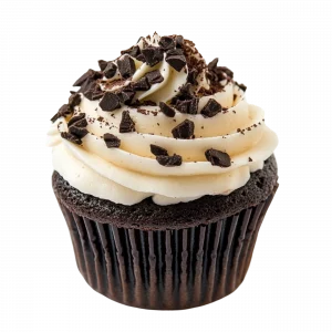 Photo d'un muffin au chocolat avec crème et éclats de chocolat