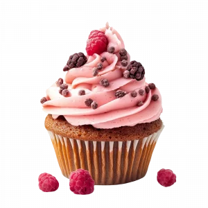 Photo d'un muffins avec crème aux fruits rouges et fruits rouges